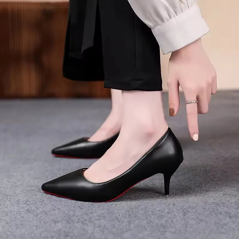 Sexy Fashion Red Sole Women's Pumps Matte Leather Stiletto Heels Shoes Classic Black Career Work Dress Shoes Ladies High Heels 