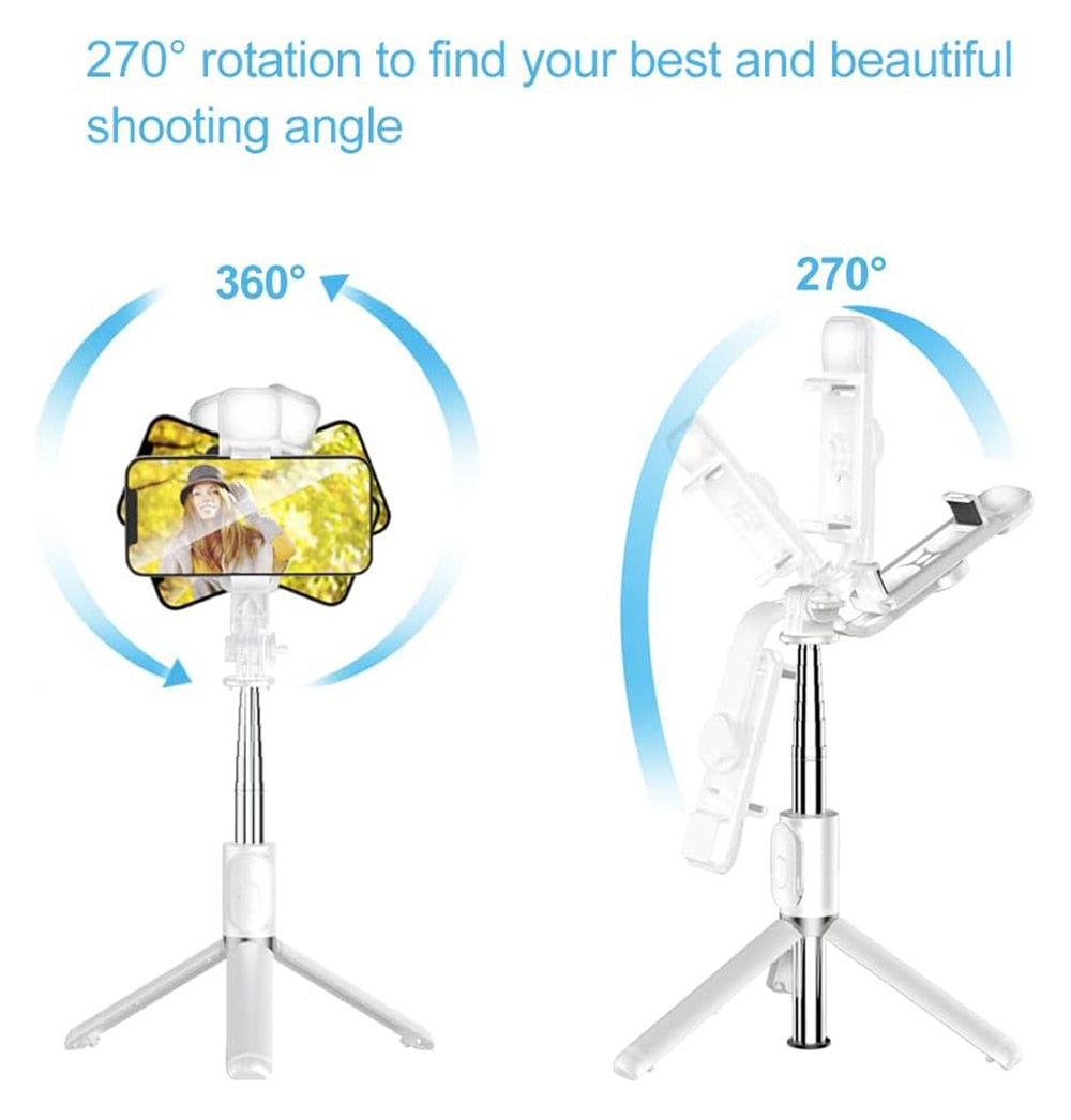 2025 Lighted Wireless Bluetooth Selfie Stick Foldable Portable Tripod with Fill Light Shutter Remote Control for Android iPhone Phone