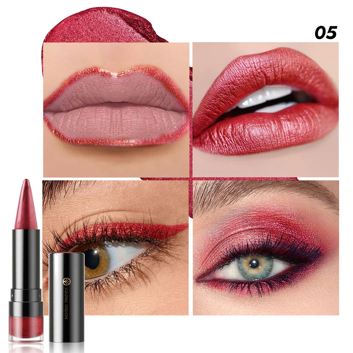 YOUNG VISION 6 colors matte pearl fine glitter diamond dual-purpose lipstick long-lasting easy to color non-stick cup lipstick