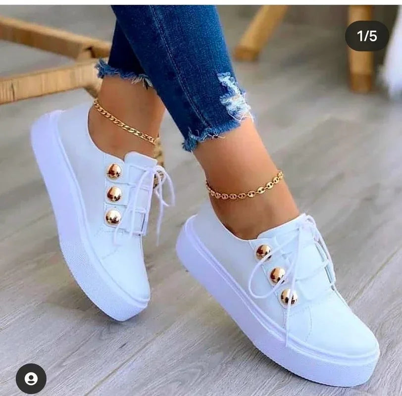 2025 Women Casual Sneakers Woman Fashion Spring Leather PU Sneakers Female Platform Vulcanize Shoes Zapatillas De Mujer
