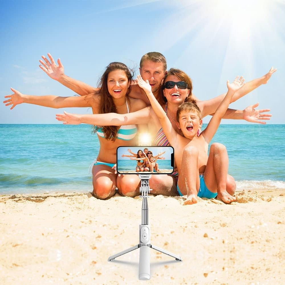 2025 Lighted Wireless Bluetooth Selfie Stick Foldable Portable Tripod with Fill Light Shutter Remote Control for Android iPhone Phone