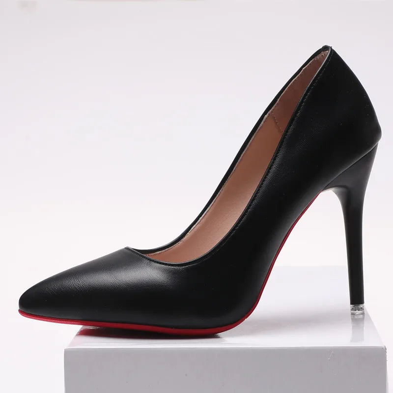 Sexy Fashion Red Sole Women's Pumps Matte Leather Stiletto Heels Shoes Classic Black Career Work Dress Shoes Ladies High Heels 