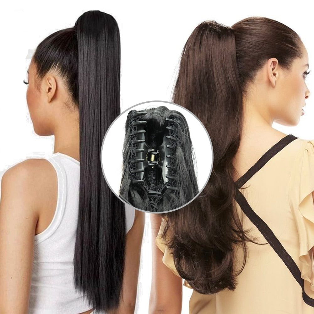 2025 Synthetic Long Straight Claw Clip On Ponytail Hair Extensions 24Inch Heat Resistant Pony Tail Hair piece For Women Daily Party