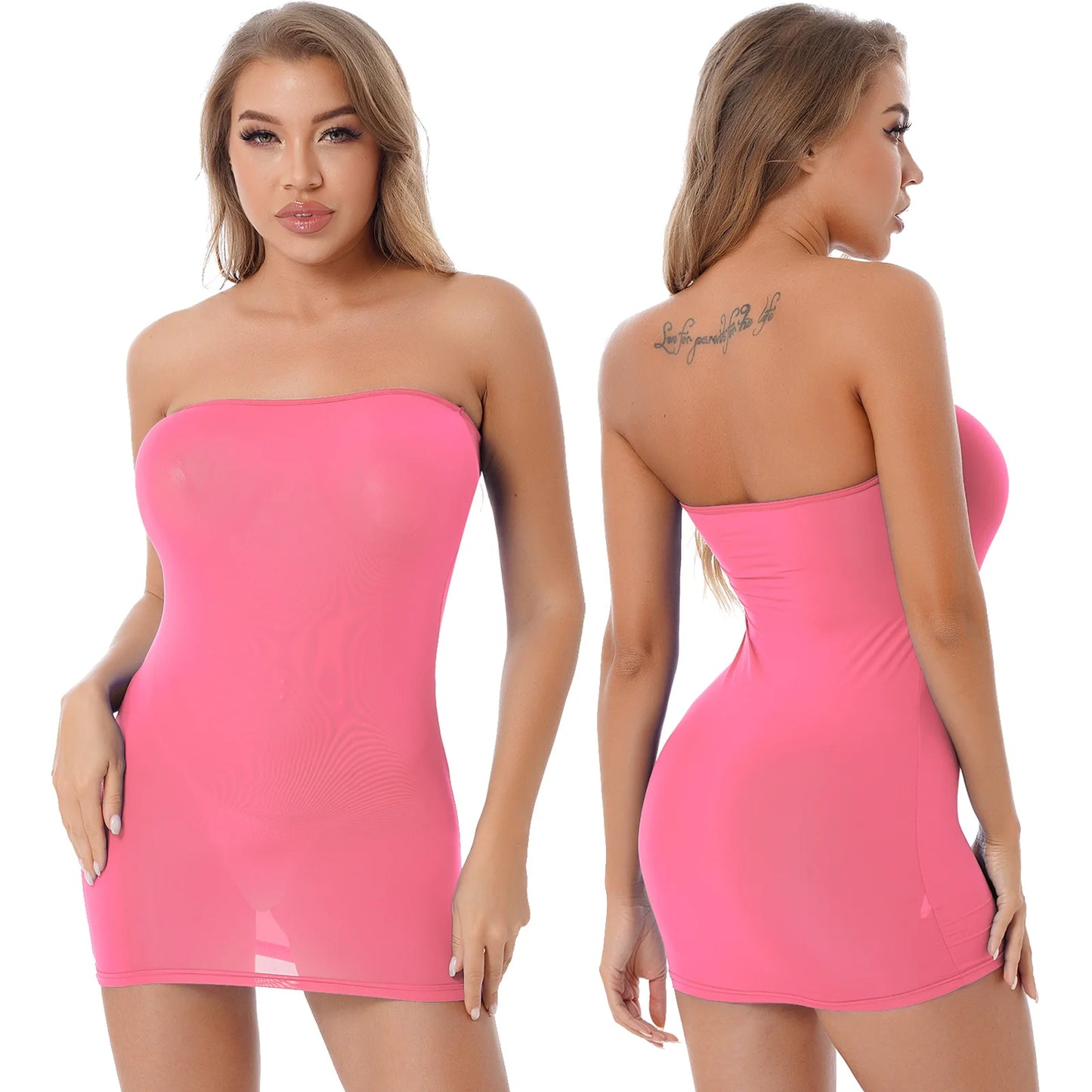 Womens Bodycon Mini Dress Sexy Lingerie Strapless Zipper Transparent Tube Dress Erotic Babydoll Stretchy Nightwear Sleepwear