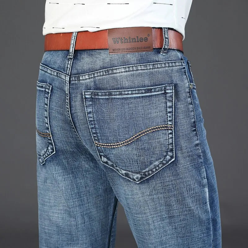 2025 New Business Men's Jeans Casual Straight Stretch Fashion Classic Blue Black Work Denim Trousers Male Brand Clothing Size 32-38