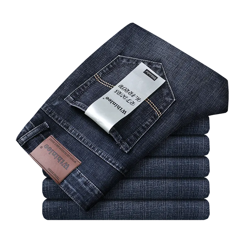 2025 New Business Men's Jeans Casual Straight Stretch Fashion Classic Blue Black Work Denim Trousers Male Brand Clothing Size 32-38