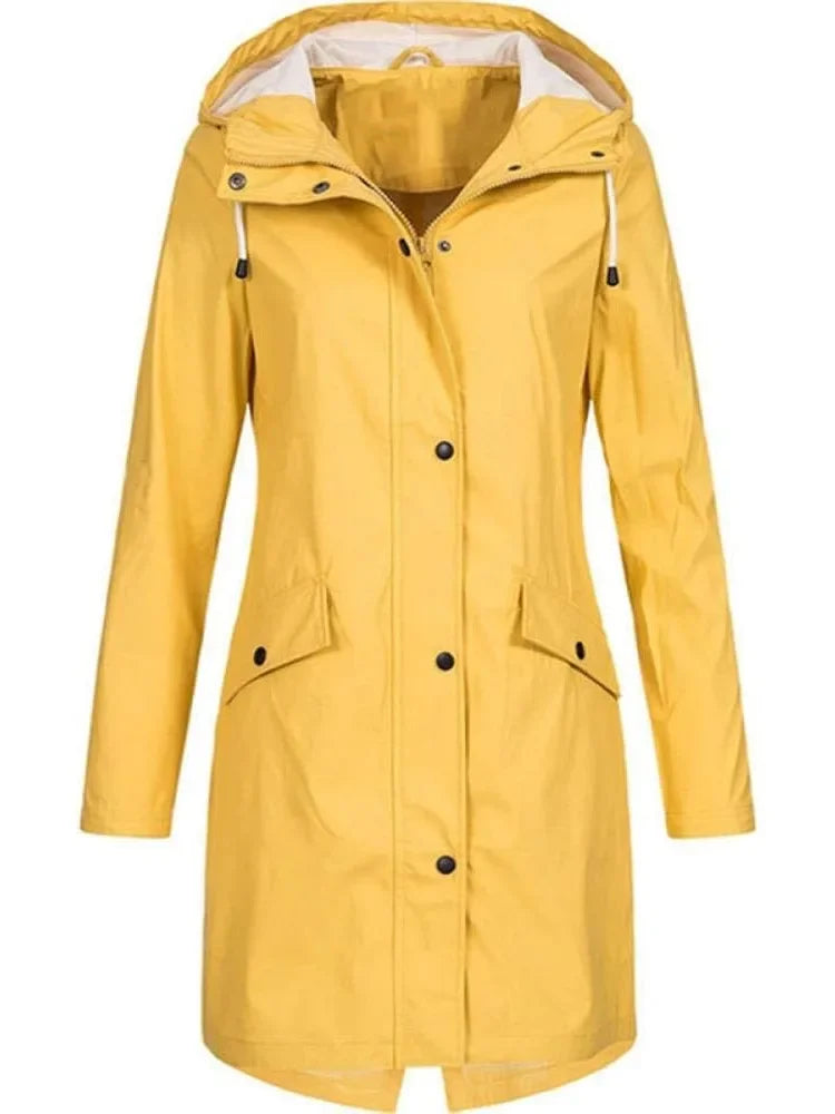 2025 New Arrival Women Clothes Solid Rain Waterproof Jacket Coat Outdoor Hoodie Long Overcoat Plus Size Duster Coats For Women