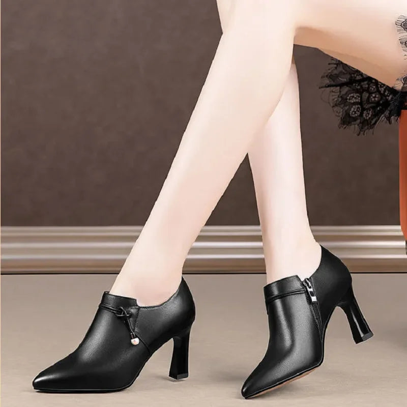 Botas Femininas Women Fashion High Quality Brown Stiletto Heel Ankle Boots Lady Casual Black Patent Leather Autumn Shoes A100