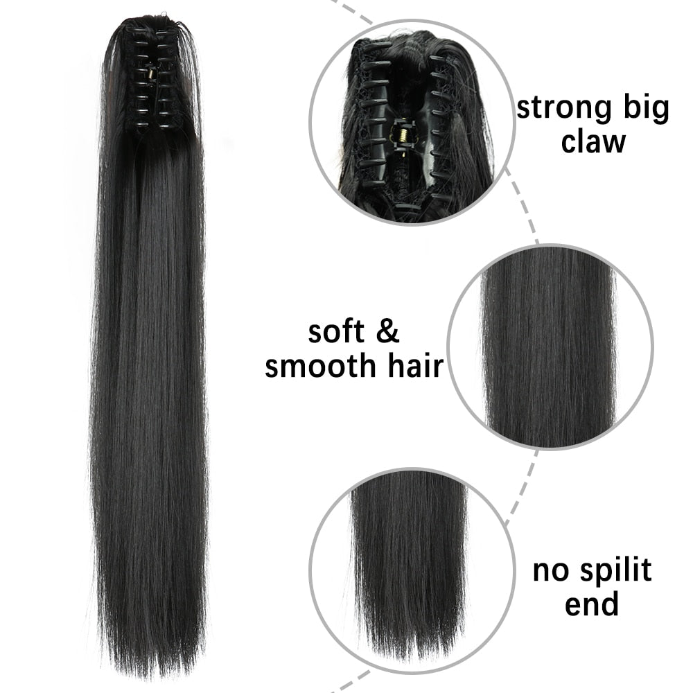 2025 Synthetic Long Straight Claw Clip On Ponytail Hair Extensions 24Inch Heat Resistant Pony Tail Hair piece For Women Daily Party