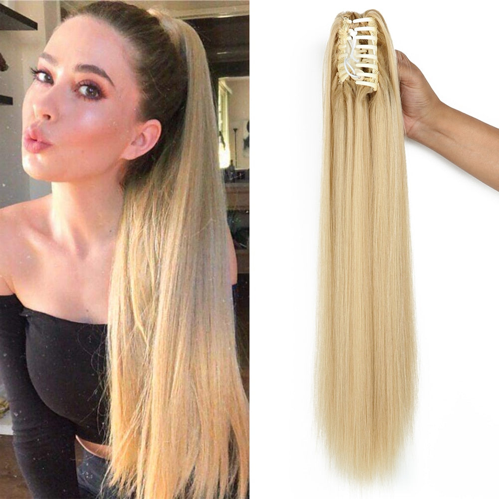 2025 Synthetic Long Straight Claw Clip On Ponytail Hair Extensions 24Inch Heat Resistant Pony Tail Hair piece For Women Daily Party
