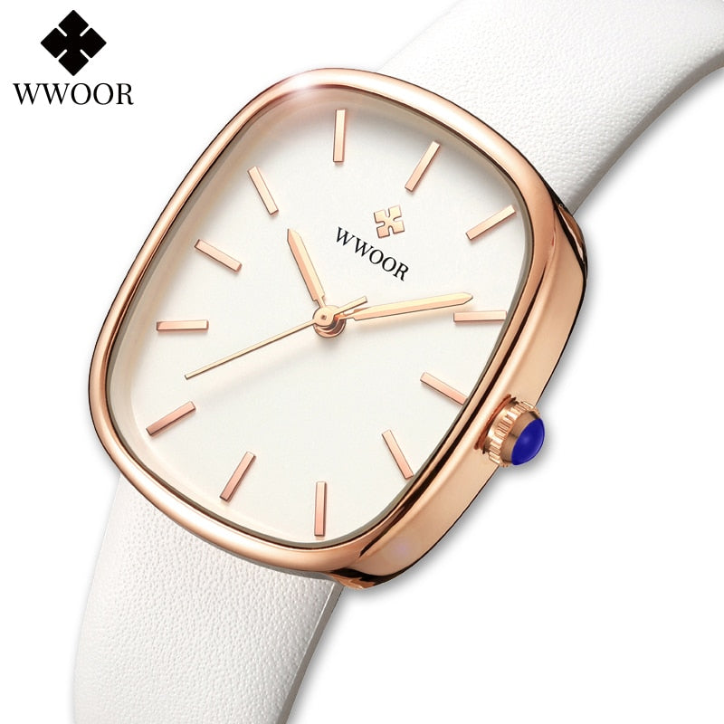 WWOOR 2025 Women Watch Fashion Leather Quartz Bracelet Watch Top Brand Luxury Waterproof Ladies Wristwatch Montre Femme Feminino
