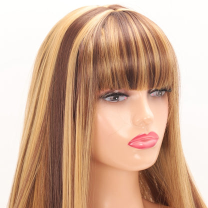 GURUILAGU 30inch Long Straight Wigs for Women Smooth Natural Wigs Synthetic Wig With Bangs Black Pink Piano Color Wig Female