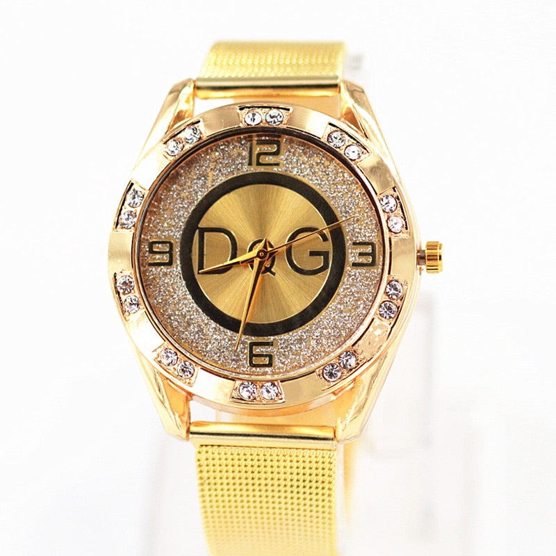 2023 Fashion Luxury Watch DQG Crystal Quartz Female Watch Gold Silver Stainless Steel Ladies Dress Watch  Zegarek Damski