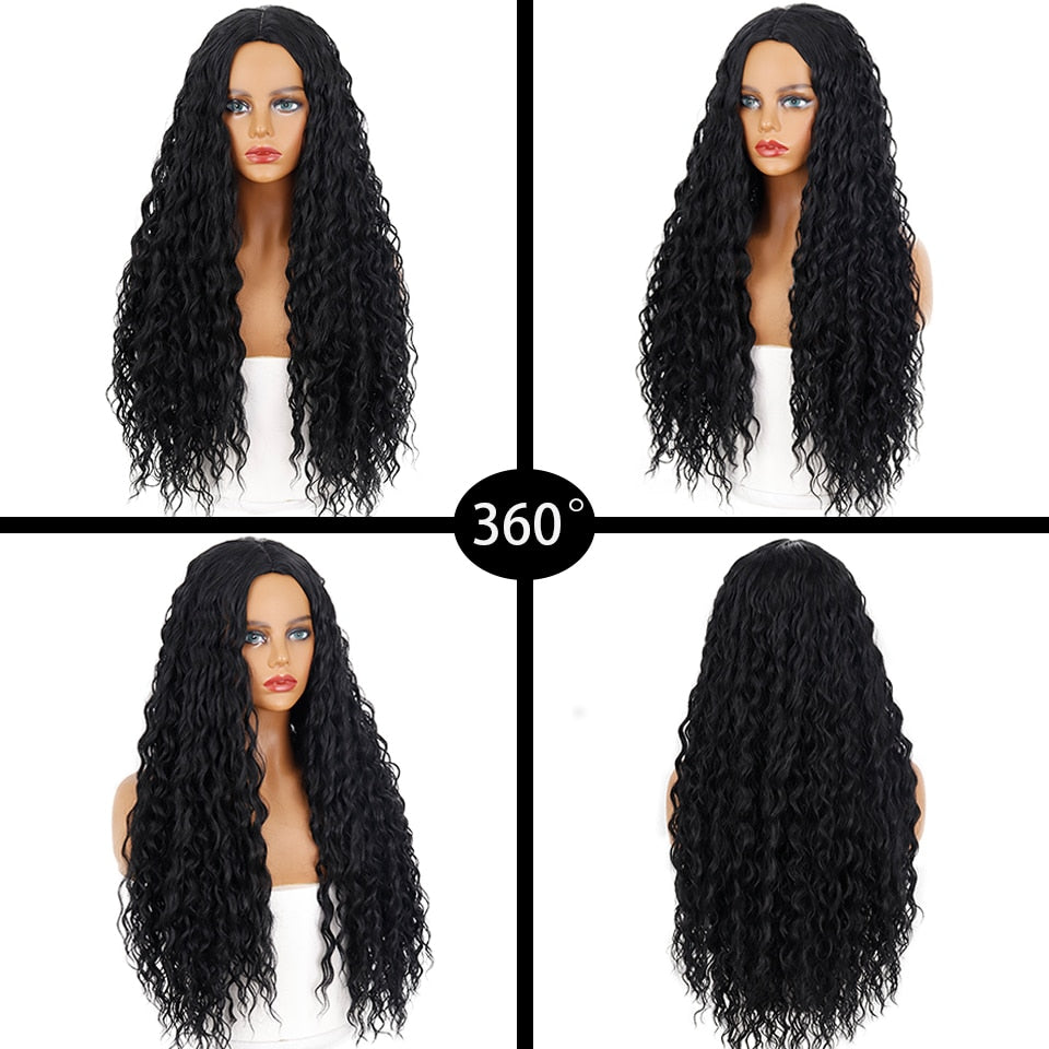 Long Middle Part Synthetic Afro Kinky Curly Wigs for Black Women Cosplay Party High Temperature Synthetic wig