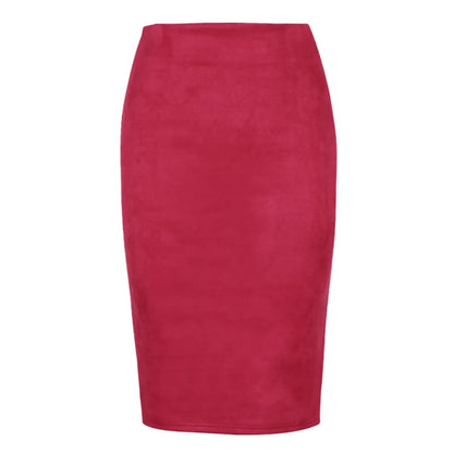 Women Skirts Suede Solid Color Pencil Skirt Female Autumn Winter High Waist Bodycon Vintage Suede Split Thick Stretchy Skirts