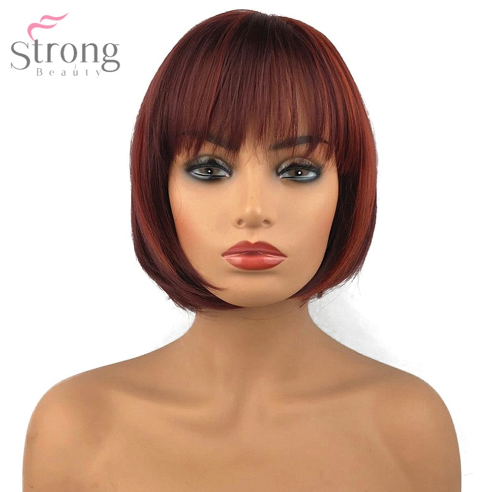 StrongBeauty Short Red Bob Wig Cosplay Women&#39;s Synthetic Capless Wig Natural Wigs