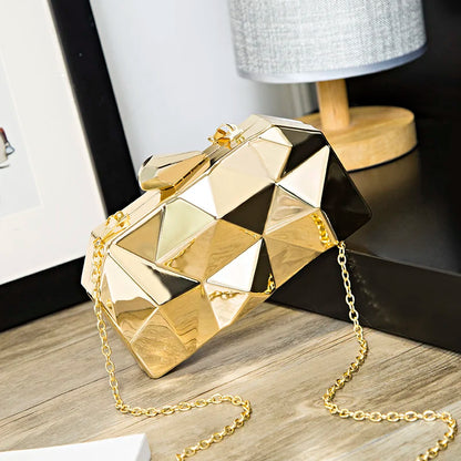 Gold Acrylic Box Geometric Evening Bag Clutch bags Elegent Chain Women Handbag For Party Shoulder Bag For Wedding/Dating/Party