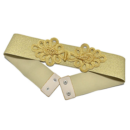 Ladies New Elastic Gold Silver belt Band Stretch Flower Decorative Wide Leather Belts For Women High Quality Fashion 2019 Bg-924