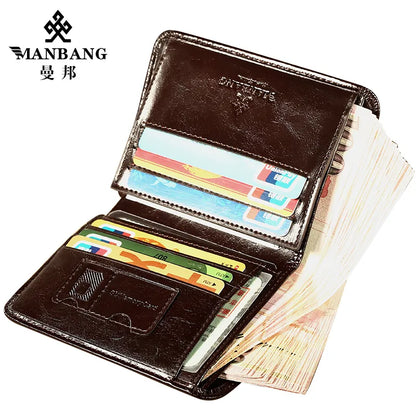 ManBang Classic Style Wallet Genuine Leather Men Wallets Short Male Purse Card Holder Wallet Men Fashion High Quality