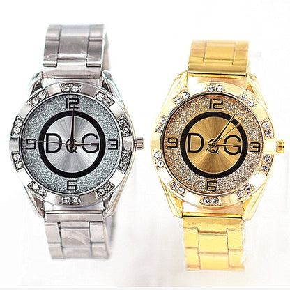 2023 Fashion Luxury Watch DQG Crystal Quartz Female Watch Gold Silver Stainless Steel Ladies Dress Watch  Zegarek Damski