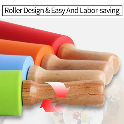 Non-Stick Silicone Rolling Pin Wooden Handle Pastry Dough Flour Roller Kitchen Cooking Baking Tool For Pasta Cookie Dough