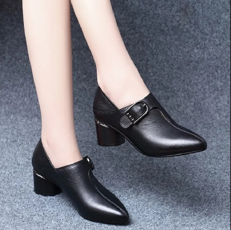 Women Pointed Toe Leather Office Shoes