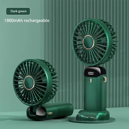 Handheld Mini Fan Foldable Portable Neck Hanging Fans 5 Speed USB Rechargeable Fan with Phone Stand and Display Screen 1800mAh