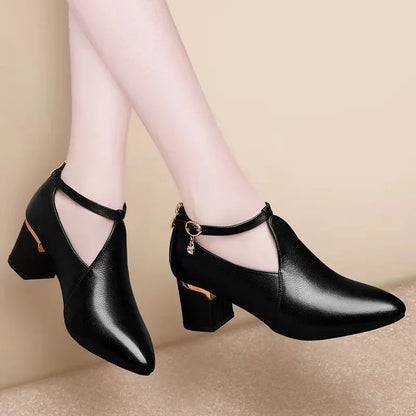Women Cute Sweet Comfort Spring & Autumn Buckle Strap High Heel Shoes Lady Classic Office Square Heel Shoes A01