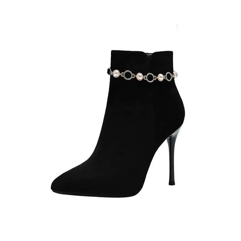 Booties Pointed Toe Sexy Women's Ankle Boots Stripper Heeled Footwear Very High Heels Pole Short Shoes for Woman Rhinestone Boot