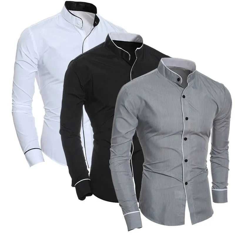 Men's Spring New Solid Color Simple Casual Korean Version Slim Fit Long Sleeve Shirt