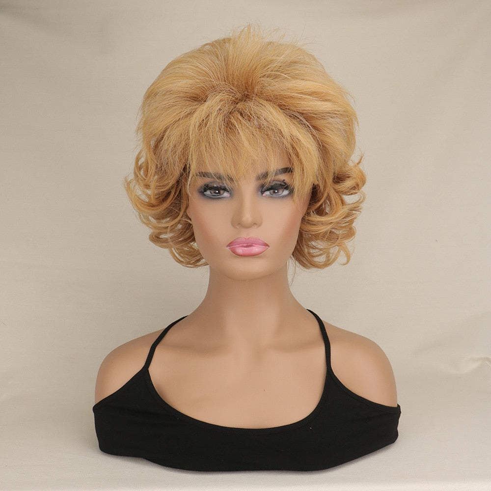 SuQ Short Curly Wig For Women Women&#39;s Short Hair Mixed Blonde African Synthetic Cosplay Dance Party Curly Wigs