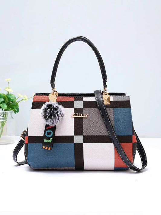 New luxury handbag for women with random grid design, fashionable shoulder bag, women's handbag