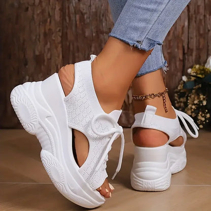 New Summer Fashion Comfortable Round-toe Wedge Light Roman Sandals Non-slip Thick-soled Lace-up Casual Sneakers for Women