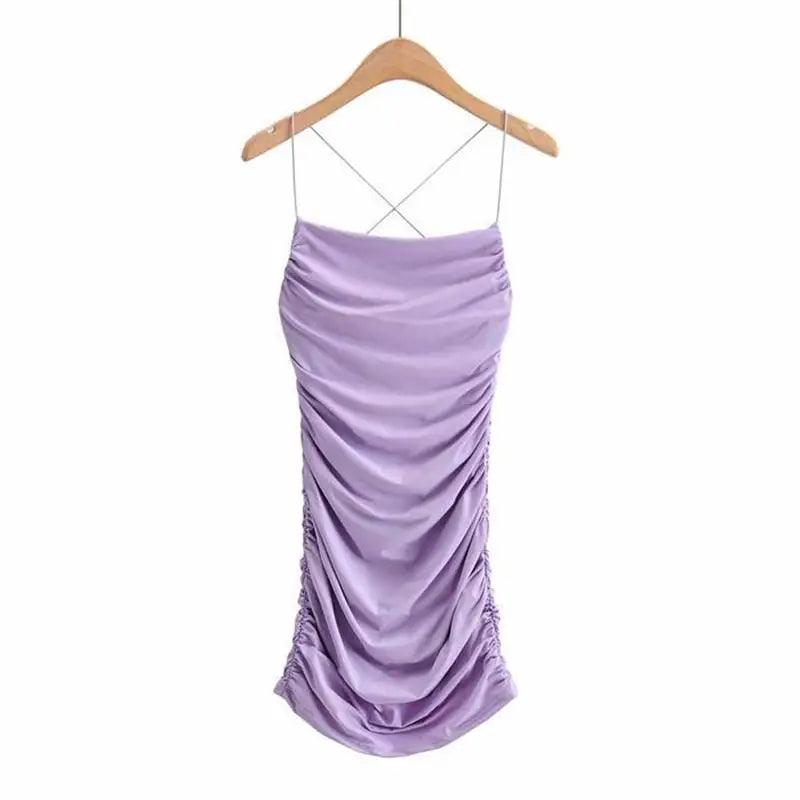 Sexy Backless Mini Dress Sleeveless Pleated Dress Fashion Summer Woman Club Tight Bodycon Dresses Sling