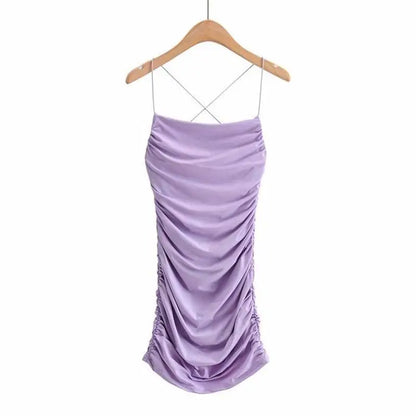 Sexy Backless Mini Dress Sleeveless Pleated Dress Fashion Summer Woman Club Tight Bodycon Dresses Sling