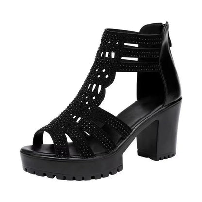 Hot Selling New 2025 Summer Women's Hollow Roman Sandals High-heeled Women's Casual Sandals Open Toed Fish Mouth Shoes