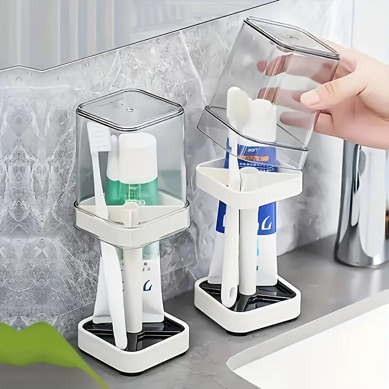 2 Pieces/1 Piece, Toothbrush Holder Set - Space Saving Couple Toothbrush Holder, Toothbrush Holder with Cup/Lid Contains 4 Slots