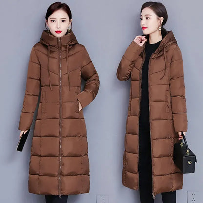 2023 Women's Winter Long Coats Warm Down Cotton Jacket Hooded Parka Overcoat Fashion Slim Snow Outwear Korean Oversized Jackets