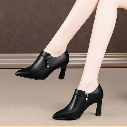 Botas Femininas Women Fashion High Quality Brown Stiletto Heel Ankle Boots Lady Casual Black Patent Leather Autumn Shoes A100