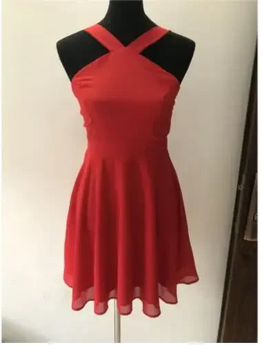 Women Sleeveless Backless Sexy Club Mini Dress 2024 Summer Party Strappy Back Zipper Solid Shift Halter Short Dresses