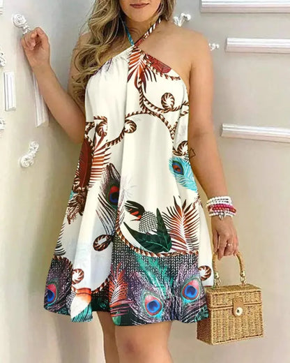 Women's 2026 Summer Off-Shoulder Tie-Up Dress – Loose Fit Print Maxi Dress, Sexy Vacation Beach Dress