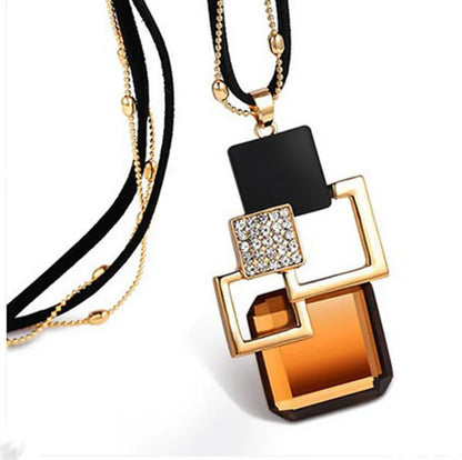 Fashion Women Collier Femme Crystal Gray Blue Color Geometric Statement Colar Long Necklaces&Pendants for Jewelry Bijoux