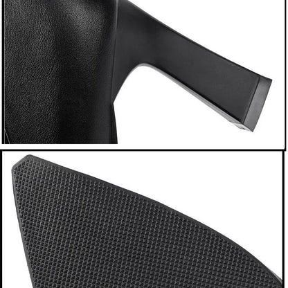 Soft PU Non-slip Single Shoe Work Shoes Women's Pumps Black Professional Interview High Heels Mid Heeled Work Leather Shoes