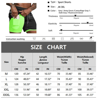 Men's Sport Shorts cool Sportswear Double-deck Running Shorts Summer 2 In 1 Casual Bottoms Fitness Training Jogging Short Pants