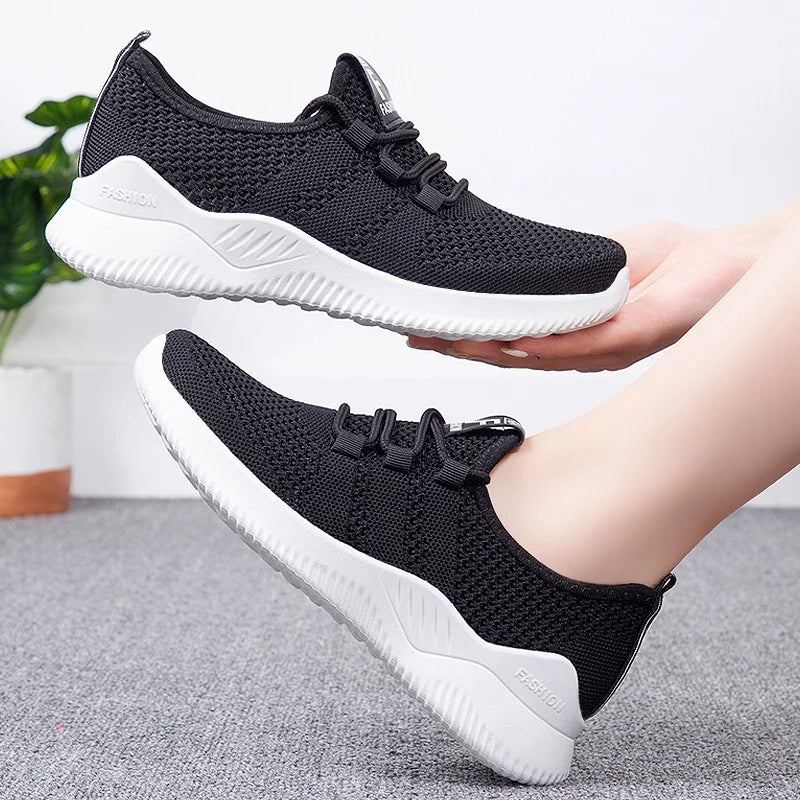 Women's Casual Sneakers Summer Comfortable Breathable Flat Shoes Fashion Women Walking Soft Versatile Lace-Up Running Shoes