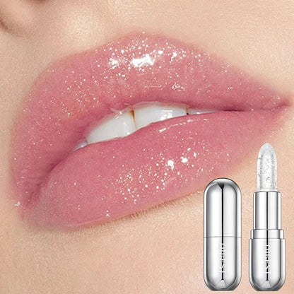 QIBEST Glitter Lipstick Lip Balm Color Change Transparent Moisturizing Crystal Jelly Pearlescent Lip Plumper Gloss Tint Cosmetic