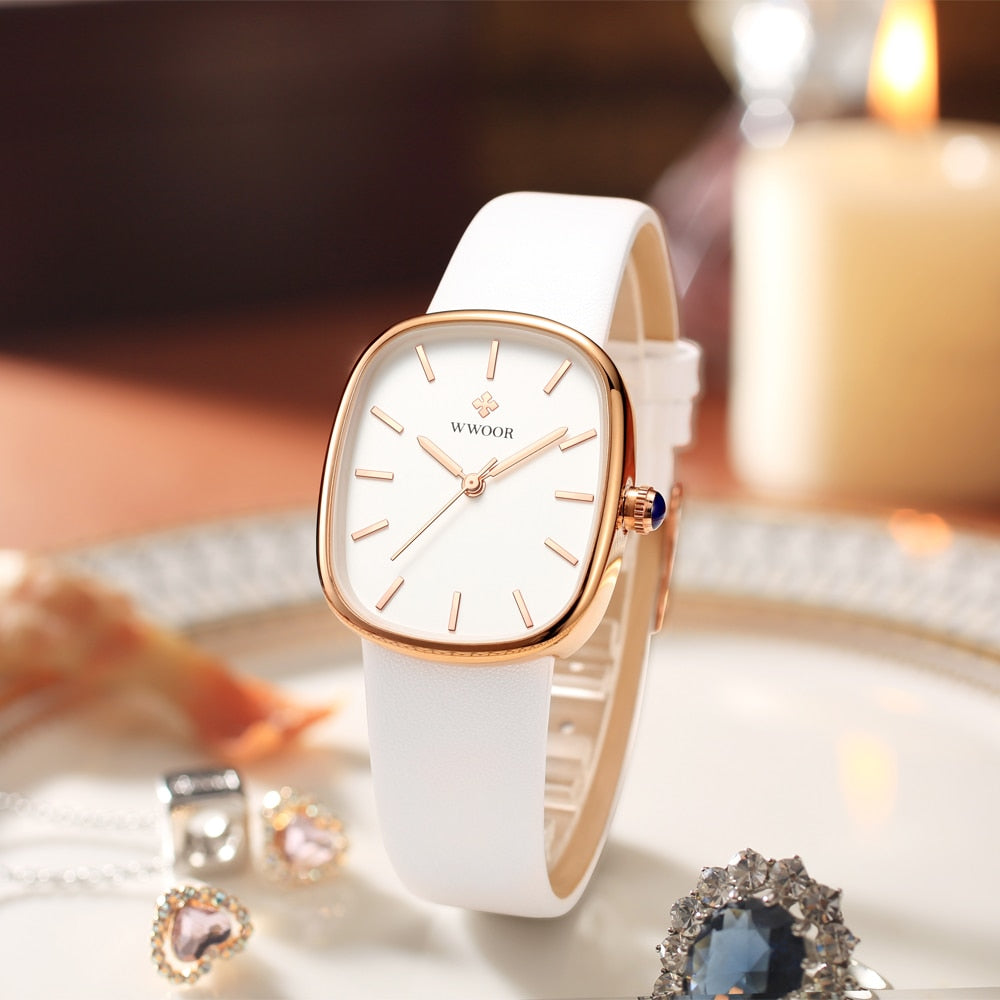 WWOOR 2023 Women Watch Fashion Leather Quartz Bracelet Watch Top Brand Luxury Waterproof Ladies Wristwatch Montre Femme Feminino