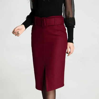 Fashion new large size high waist fashion casual mid-length wool pencil skirt women's skirts women.