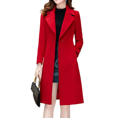 Autumn and Winter Korean Version Woolen Coat Women's Medium Long Knee Down Waist Suit Collar Wool Coat