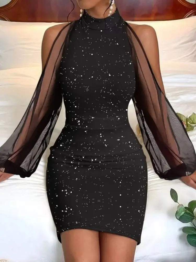 Wmstar Dresses Women's Clothing Mesh Sleeve Hollow Out Sleeve Bodycon Mini Party Dress Summer Wholesale Dropshipping 2023